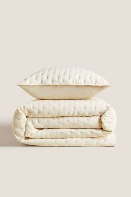 ZARA HOME СТЕГАНОЕ ОДЕЯЛО В ГОРОШЕК, ЭКРЮ