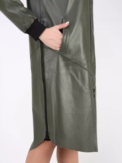 Кожаный плащ длинный с капюшоном пальто