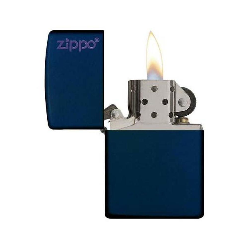 Зажигалка Zippo Navy Matte Logo, латунь/сталь, синяя с фирменным логотипом, матовая, 36x12x56