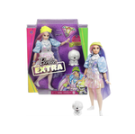 Кукла Barbie Extra и аксессуары с блестящим эффектом, розовыми и фиолетовыми фантазийными волосами и неоновой шапкой с щенком-питомцем