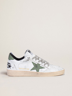 Men's Ball Star in white nappa with olive star and heel tab