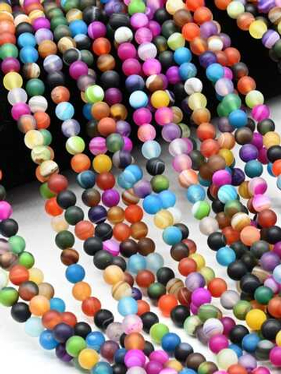 43807 Агат микс разноцветный матовый 6мм, нить 36см