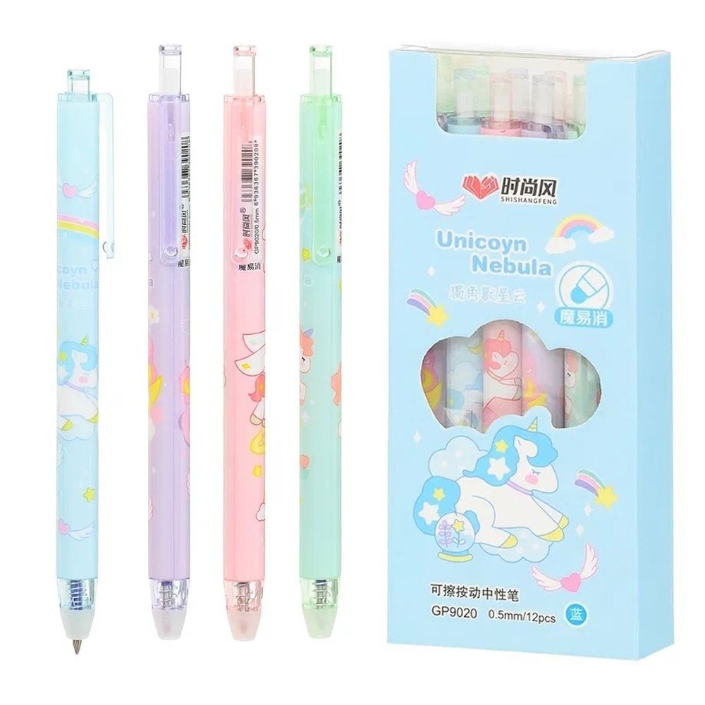 Ручка гелевая, пиши-стирай, автоматическая, Basir, синие чернила, серия "Единорог", 4 цвета корпуса, 12 шт Ручка гелевая, пиши-стирай, автоматическая, Basir, синие чернила, серия "Единорог", 4 цвета корпуса, 12 шт