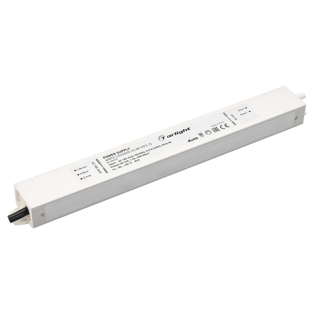 Блок питания ARPV-LG24045-SLIM-PFC-D (24V, 1.9A, 45W) (Arlight, IP67 Металл, 5 лет) 031719