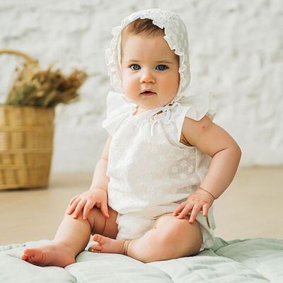 Ruffled cotton jumpsuit 3-18 months - Marshmallow