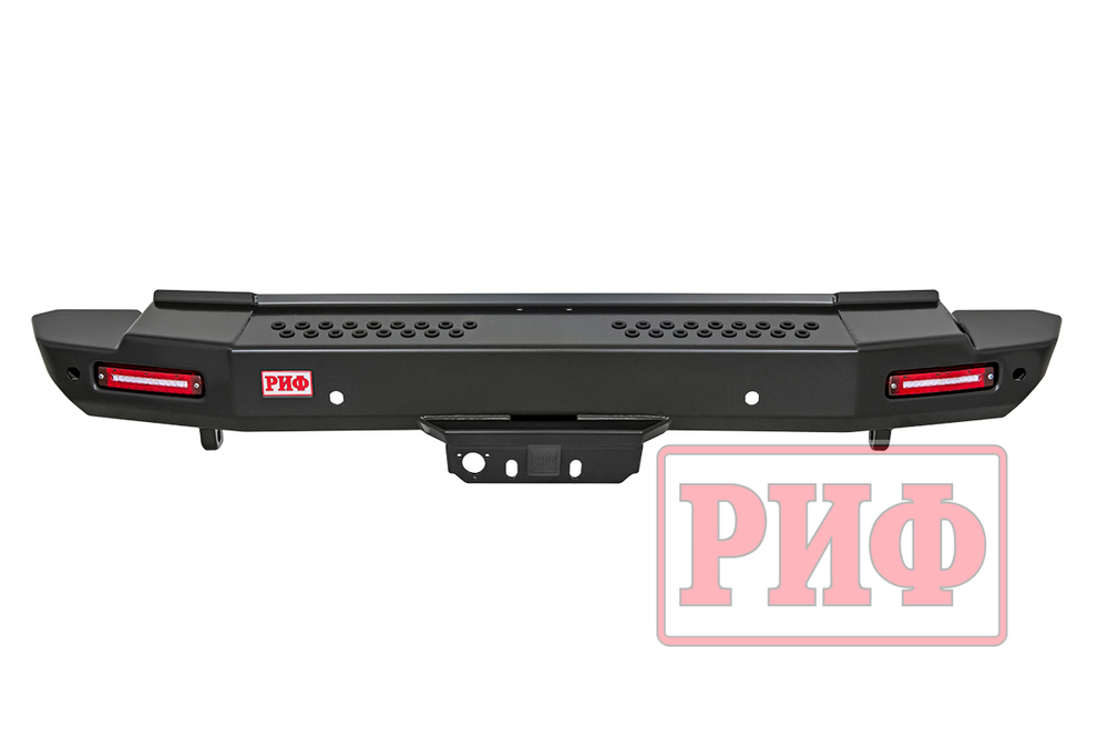 Бампер силовой задний Toyota Land Cruiser 200 2007-2012 с квадратом под фаркоп и фонарями, стандарт РИФ