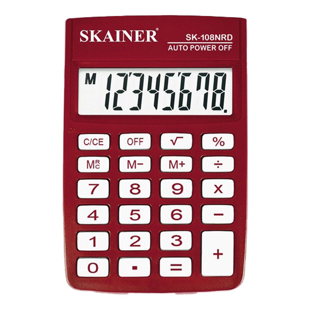Калькулятор карманный SKAINER 8 Bit, LCD, 8.8*5.8*1 см, красный