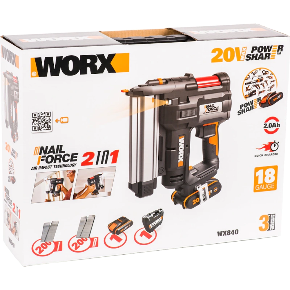 WORX WX840 аккумуляторный гвозде-скобозабиватель (1 x 2 Ач, ЗУ)