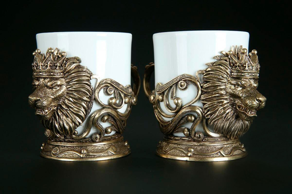 Набор чашек для кофе "Лев Vip" 2шт. в подарочном кейсе с художественным оформлением