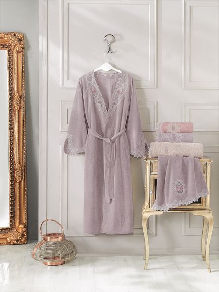 DESTAN  ДЕСТАН лиловый махровый женский халат Soft Cotton (Турция)