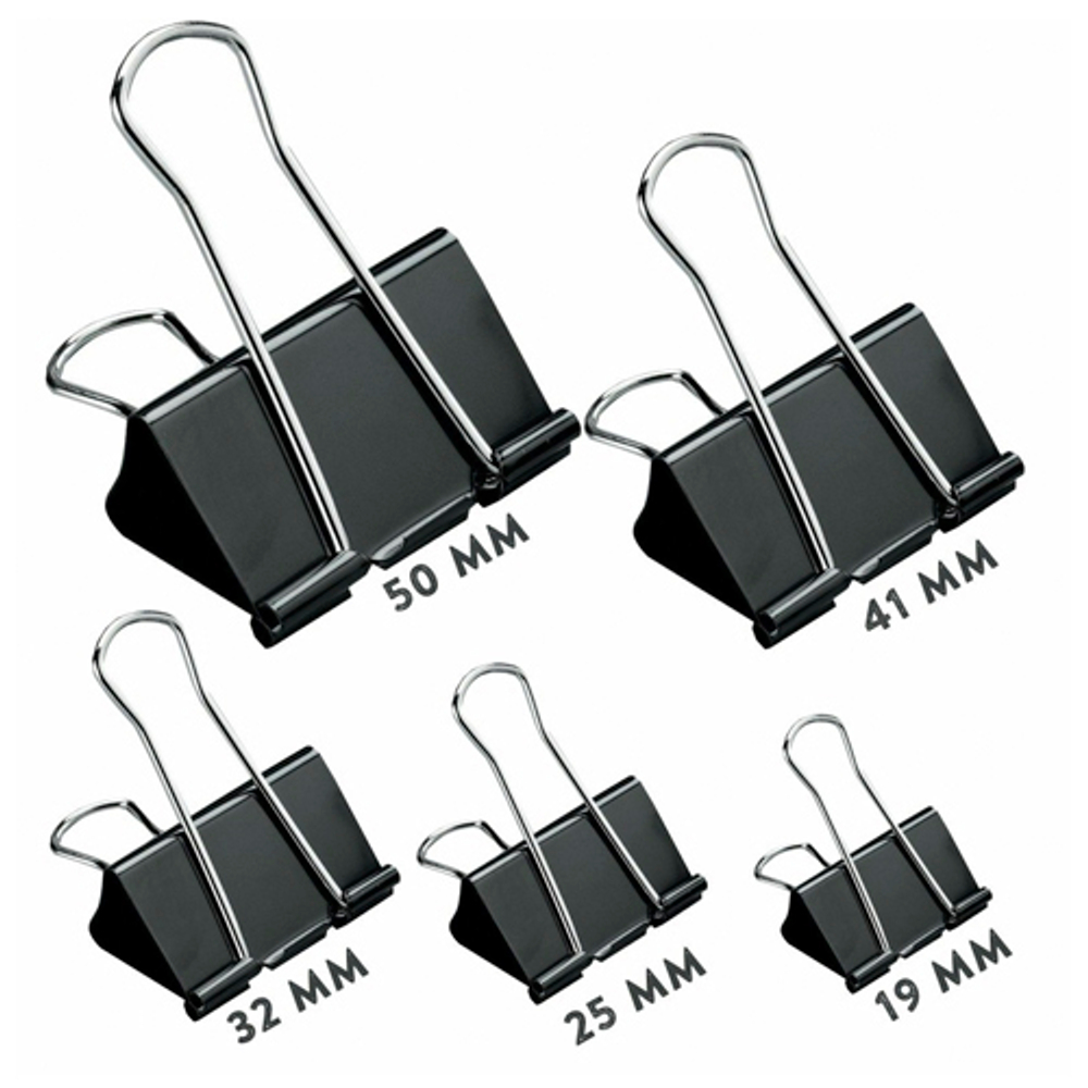 Зажимы для бумаги Miraculous 32 мм, чёрные, 12 шт