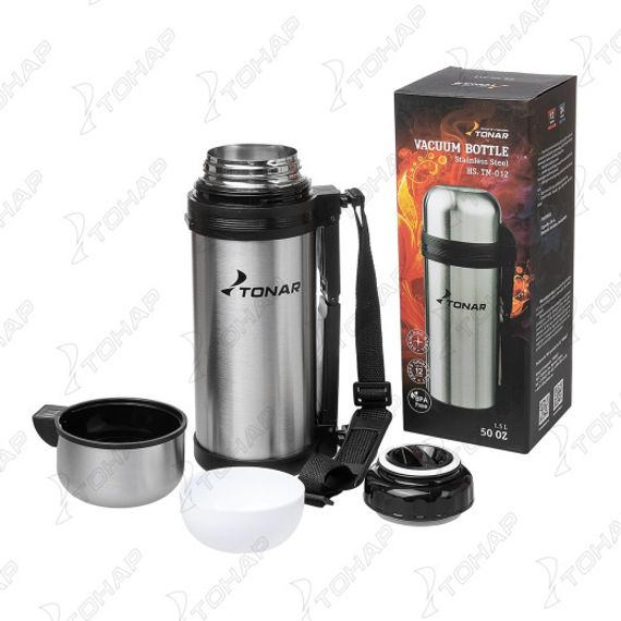 Термос TONAR 1500ML HS.TM-012 (дополн.пласт.чашка, скл.ручка, ремень)