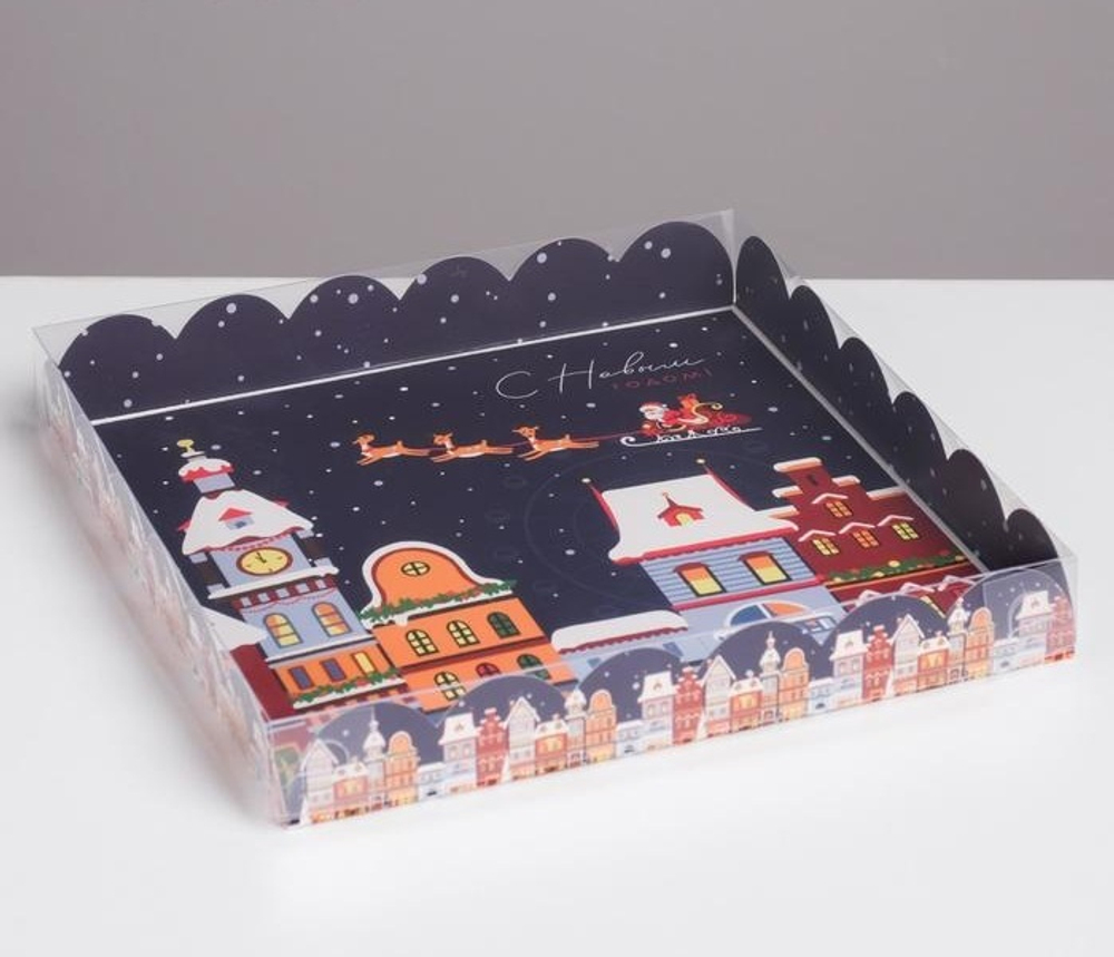 Коробка для десертов с окном 21*21*3см