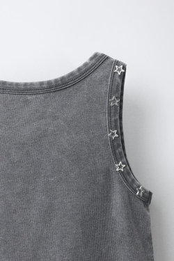 ZARA ТОП С ЗАКЛЕПКАМИ, АНТРАЦИТОВО-СЕРЫЙ