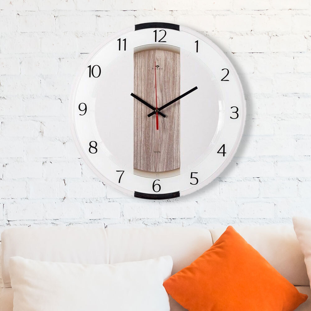 Часы настенные круглые со вставками d34см "Текстура дерева", корпус прозрачный