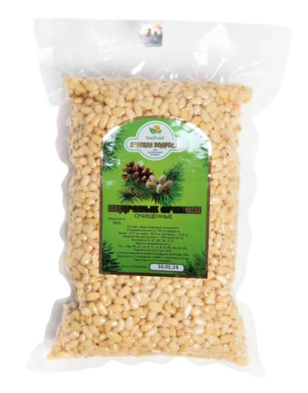 Кедровые орешки "Золотая бодрость" очищенные 500г. NutFruit