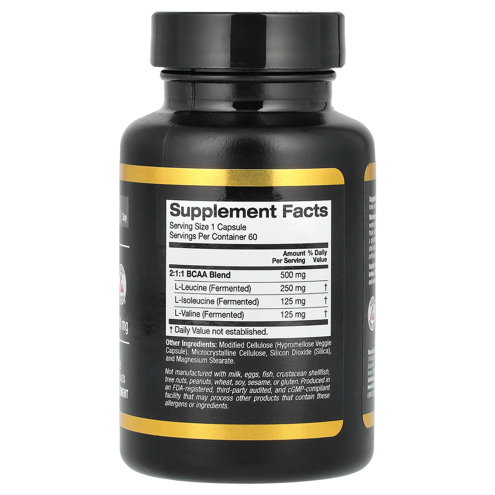 California Gold Nutrition, BCAA, аминокислоты с разветвлённой цепью AjiPure® 2:1:1 с L-лейцином, L-изолейцином и L-валином, 500 мг, 60 растительных капсул