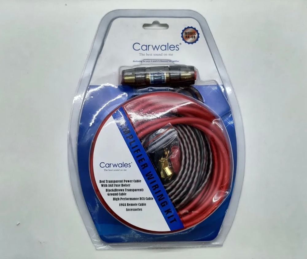 RA-08 / Комплект проводов для установки 2-х канального усилителя и сабвуфера, медные кабели, Carwales RA-08, TG (1 шт. / комплект)