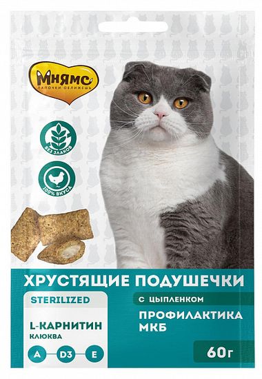 Мнямс лакомство для стерилизованных кошек с цыпленком и клюквой профилактика МКБ Мнямс лакомство для стерилизованных кошек с цыпленком и клюквой профилактика МКБ