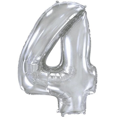 Шар фольга Цифра 4 Silver Серебро 102см с гелием