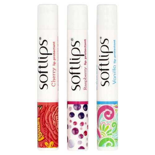 Softlips, Средство для губ, вишня, малина, ваниль, 3 шт. В упаковке, 2 г (0,07 унции)