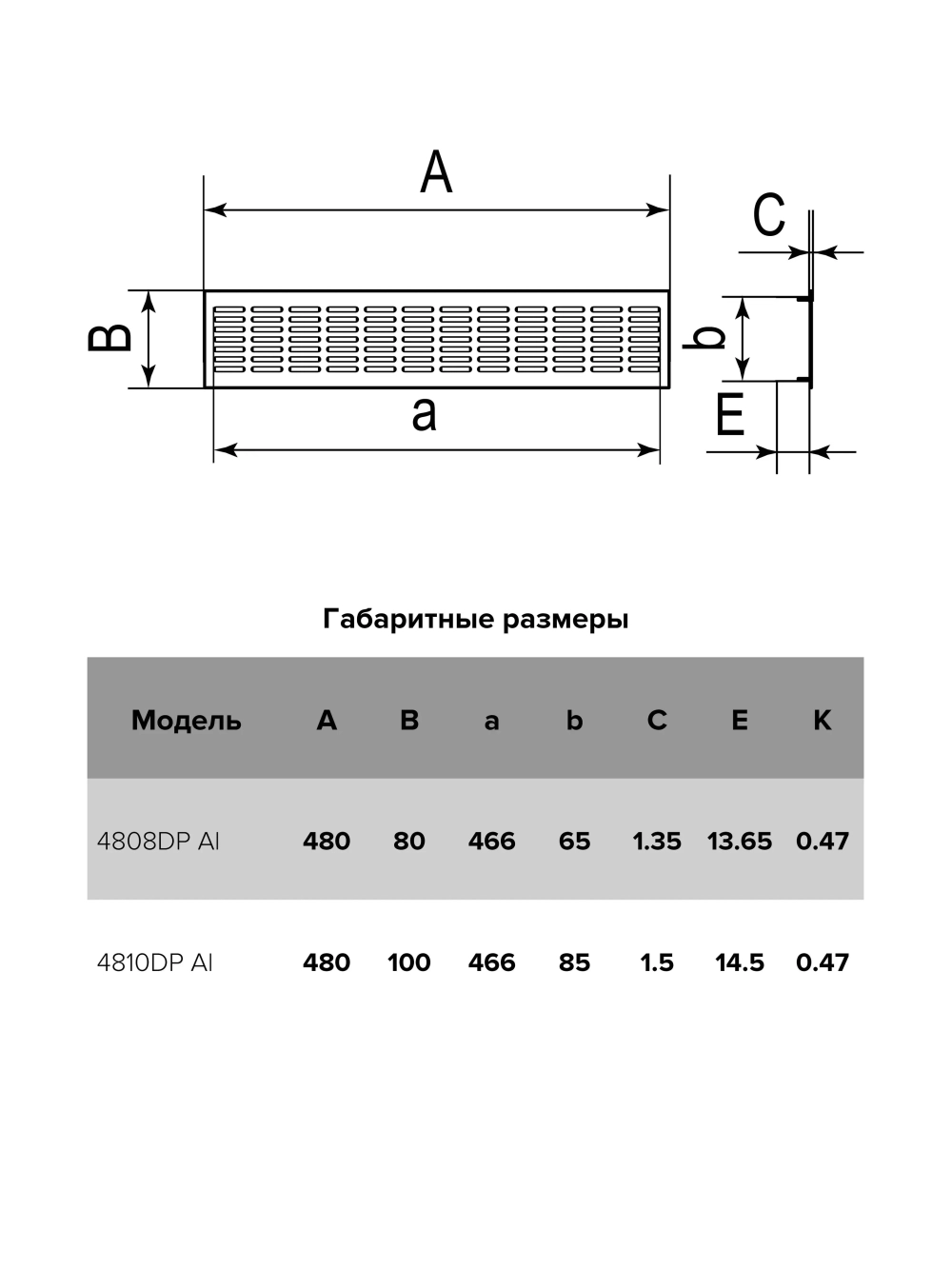 Решетка вентиляц. 480 x 80 мм Era 4808DP Al