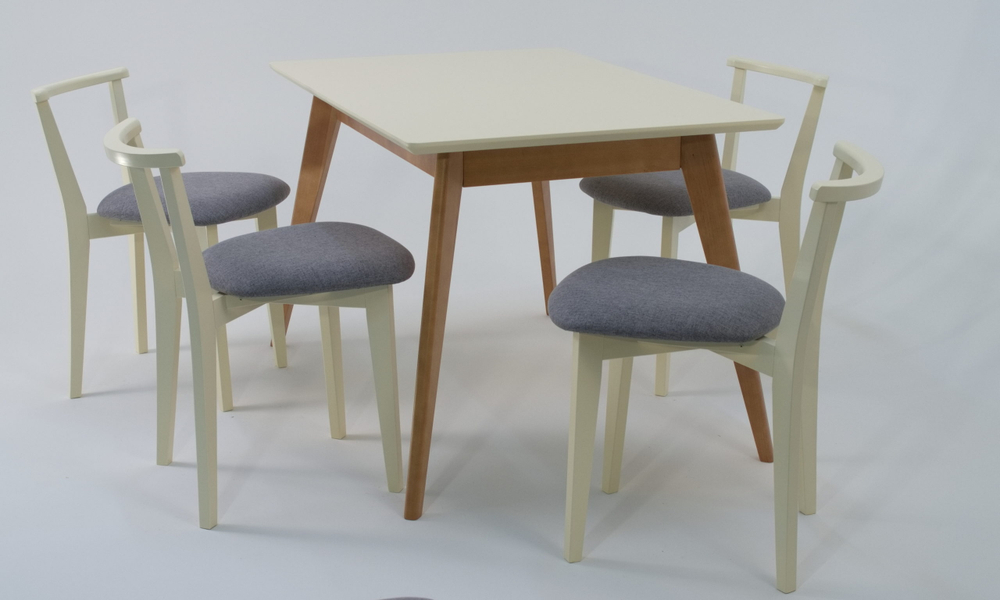 Стол Zip-mebel Сканди 120 натур/слоновая кость со стульями Франк слоновая кость рогожка серый