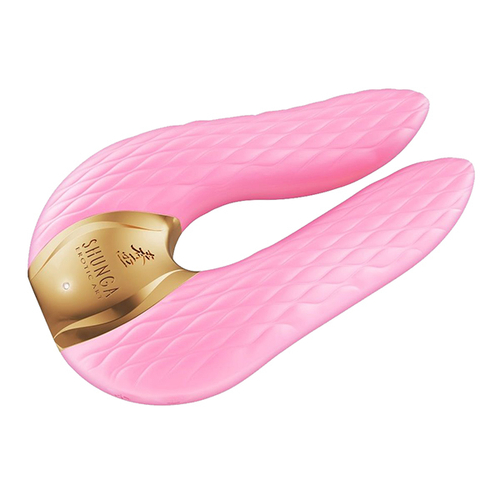 Розовый двойной вибростимулятор 10,8см с двумя моторами Shunga AIKO SH-AIKO-202