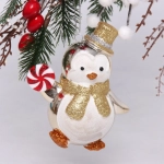 Ёлочная игрушка «Пингвин с леденцом» 10*6*11 см, шампань