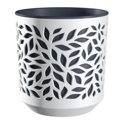 Кашпо для цветов пластиковое 1,25л d-16,2см «Leaves» Белый/Антрацит