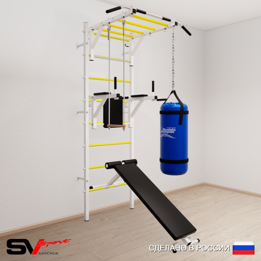 Шведская стенка Sv Sport усиленная 6532 (Турник рукоход/Брусья/Скамья/Трапеция/Цепь/Мешок 22кг)