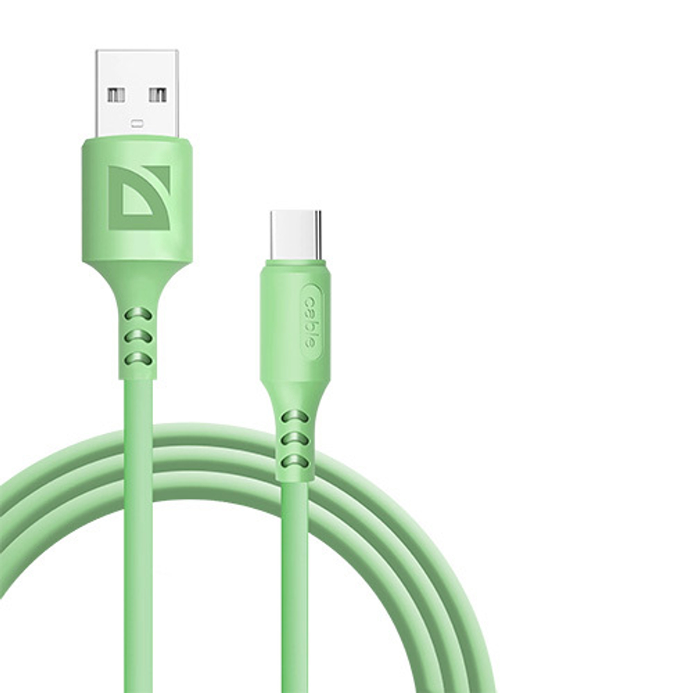 Кабель Defender F207, USB 2.0 (AM) - Type C, 2.4А, зелёный, 1метр