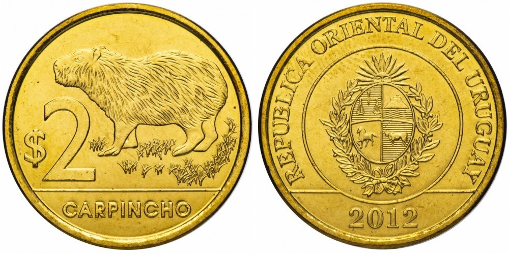 Уругвай 2 песо, 2011 - 2024 Капибара UNC