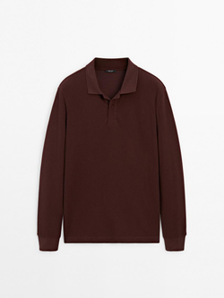 Massimo Dutti Поло с пуговицами, темно-гранатовый