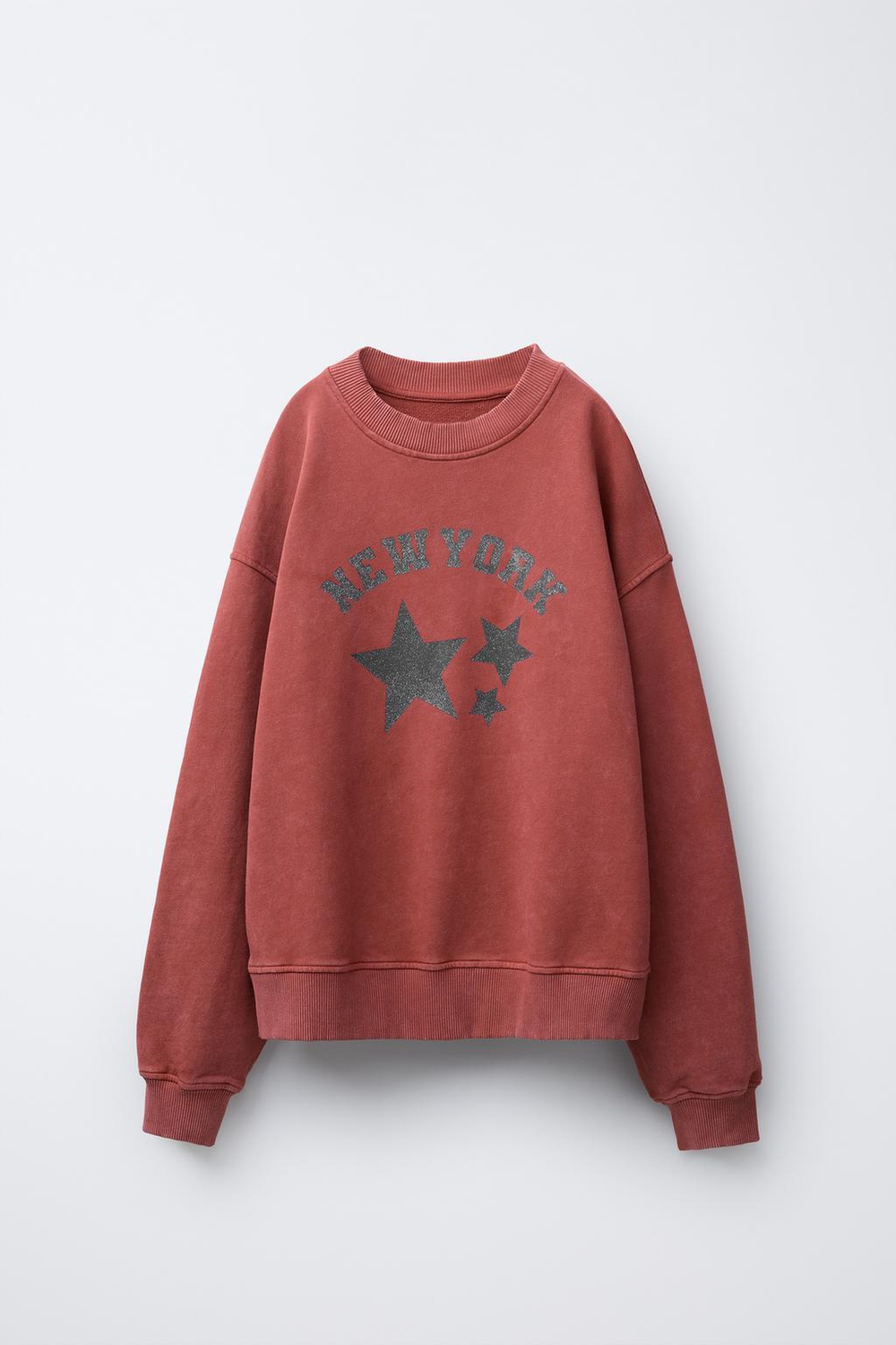 ZARA ТОЛСТОВКА С ПРИНТОМ, КРАСНО-КОРИЧНЕВЫЙ