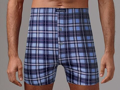 Хлопковые мужские трусы-боксеры в клетку (Размер: XXXL) (Цвет: синий)