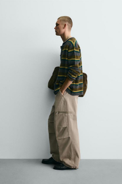 ZARA БРЮКИ-ПАРАШЮТЫ КАРГО, СЕРЫЙ