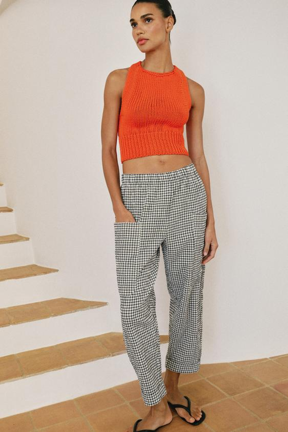 ZARA БРЮКИ В КЛЕТКУ С ЭЛАСТИЧНЫМ ПОЯСОМ, БЕЛЫЙ/ЧЕРНЫЙ