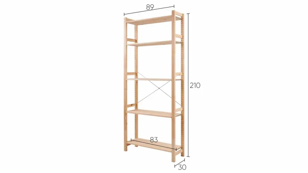 Стеллаж 5 полок - аналог IKEA/IVAR/ИВАР/УДОРА/ ИКЕА,  89x210x30см, под беленый дуб