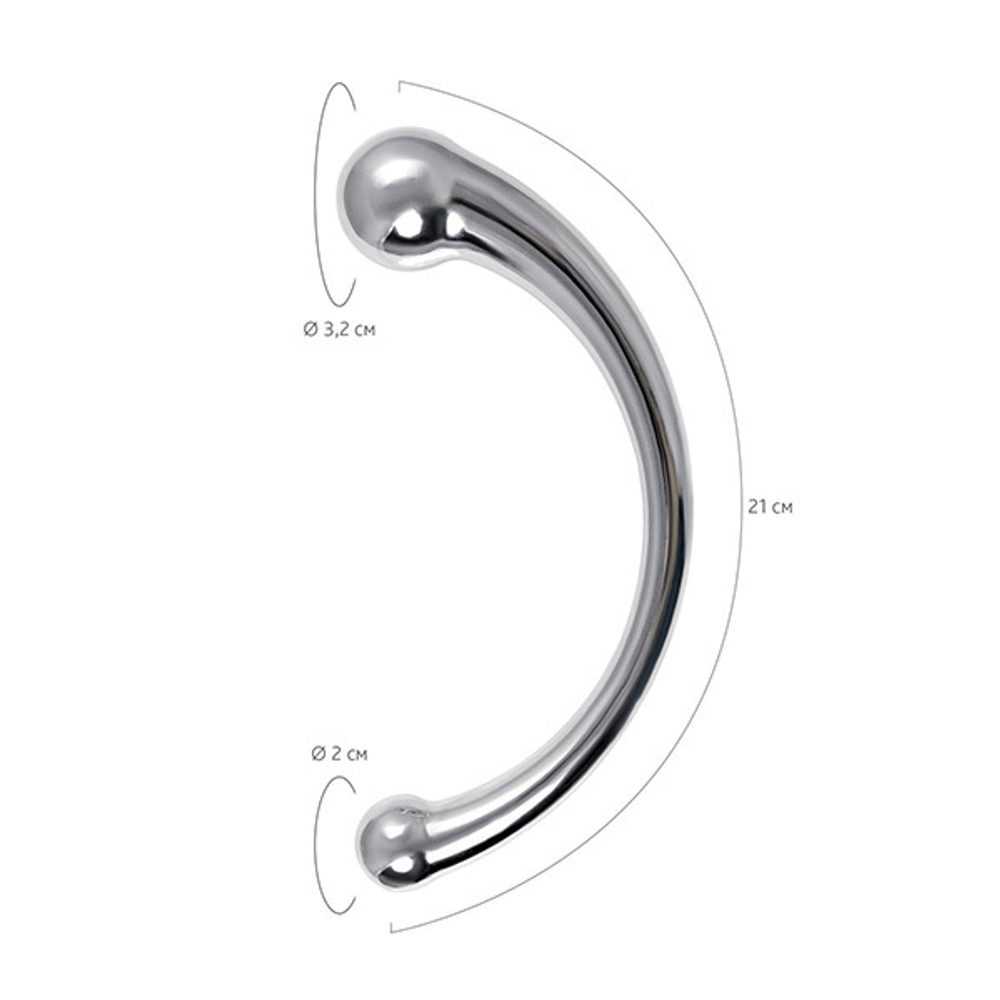 Серебристый двусторонний металлический дилдо 21см ToyFa Metal 717182-S