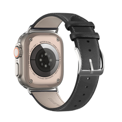 Ремешок из кожи черного цвета от Dux Ducis для смарт часов Apple Watch 42, 44, 45, 46, 49мм, серия YS Series