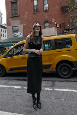 ZARA ЮБКА МИДИ ИЗ ИСКУССТВЕННОЙ КОЖИ, ЧЕРНЫЙ