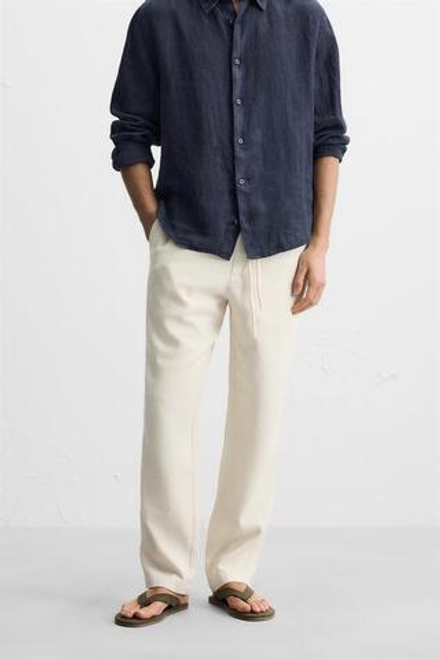 ZARA БРЮКИ RELAXED FIT ИЗ РЕЛЬЕФНОЙ ТКАНИ, СВЕТЛО-БЕЖЕВЫЙ