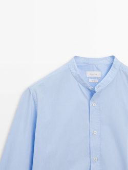 Massimo Dutti Рубашка из 100% хлопка с воротником-стойкой, небесно-голубой