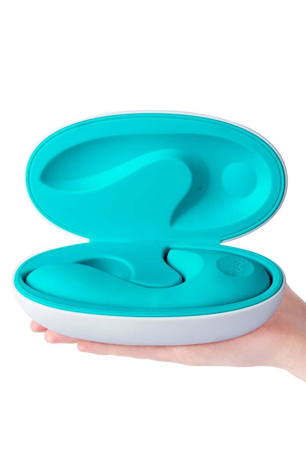 Бирюзовый вибратор Sense Max с клиторальным стимулятором - 16 см. (Цвет: бирюзовый)