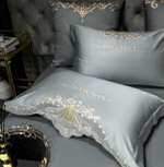 Постельное белье Сатин Гладкокрашеный Вышивка Делюкс на резинке DHCR004