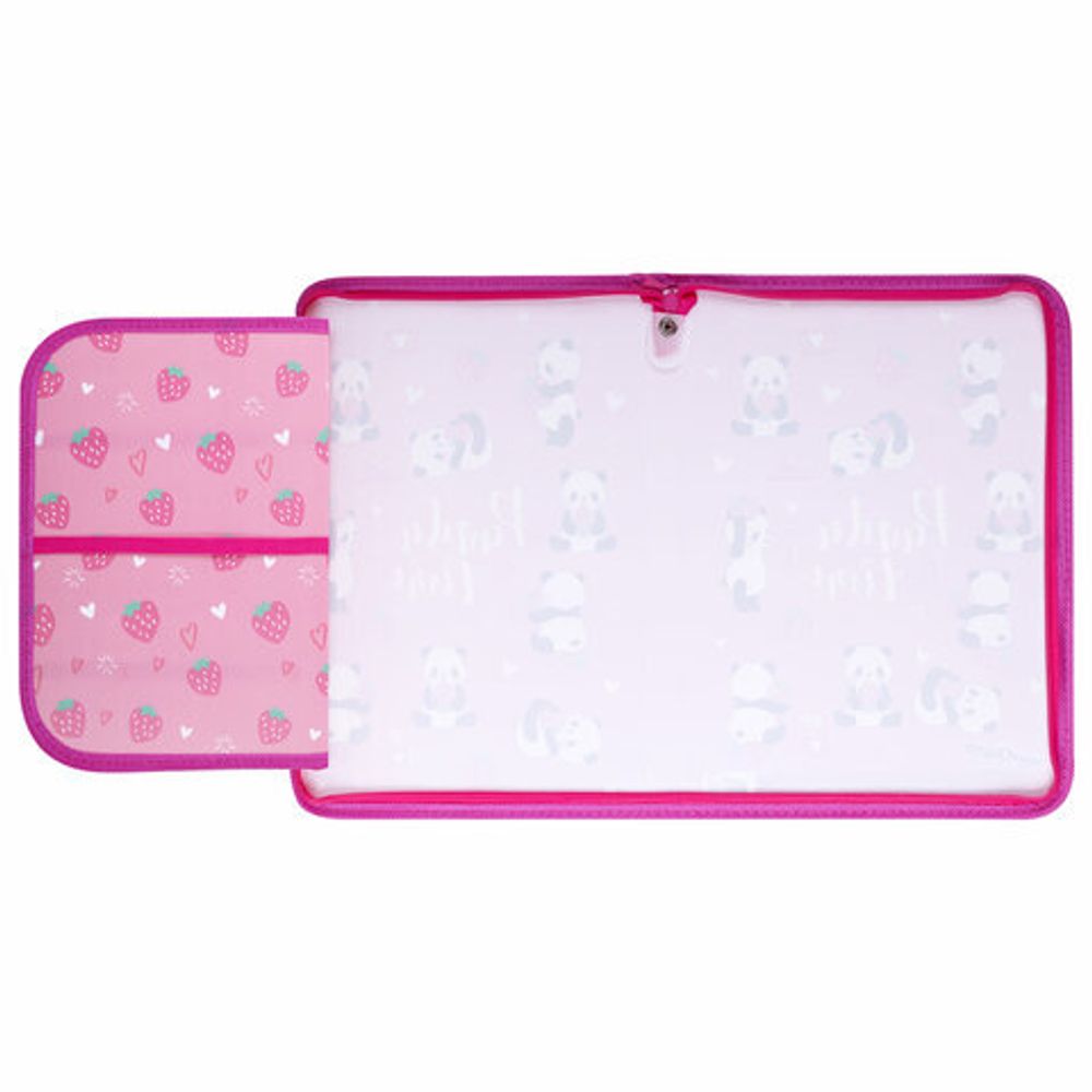 Папка для труда на молнии ЮНЛАНДИЯ А4, 1 отделение, откидная планка, органайзер, "Panda time", 270983