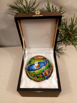 Шар новогодний (круговая роспись Палех) Волшебный корабль в футляре