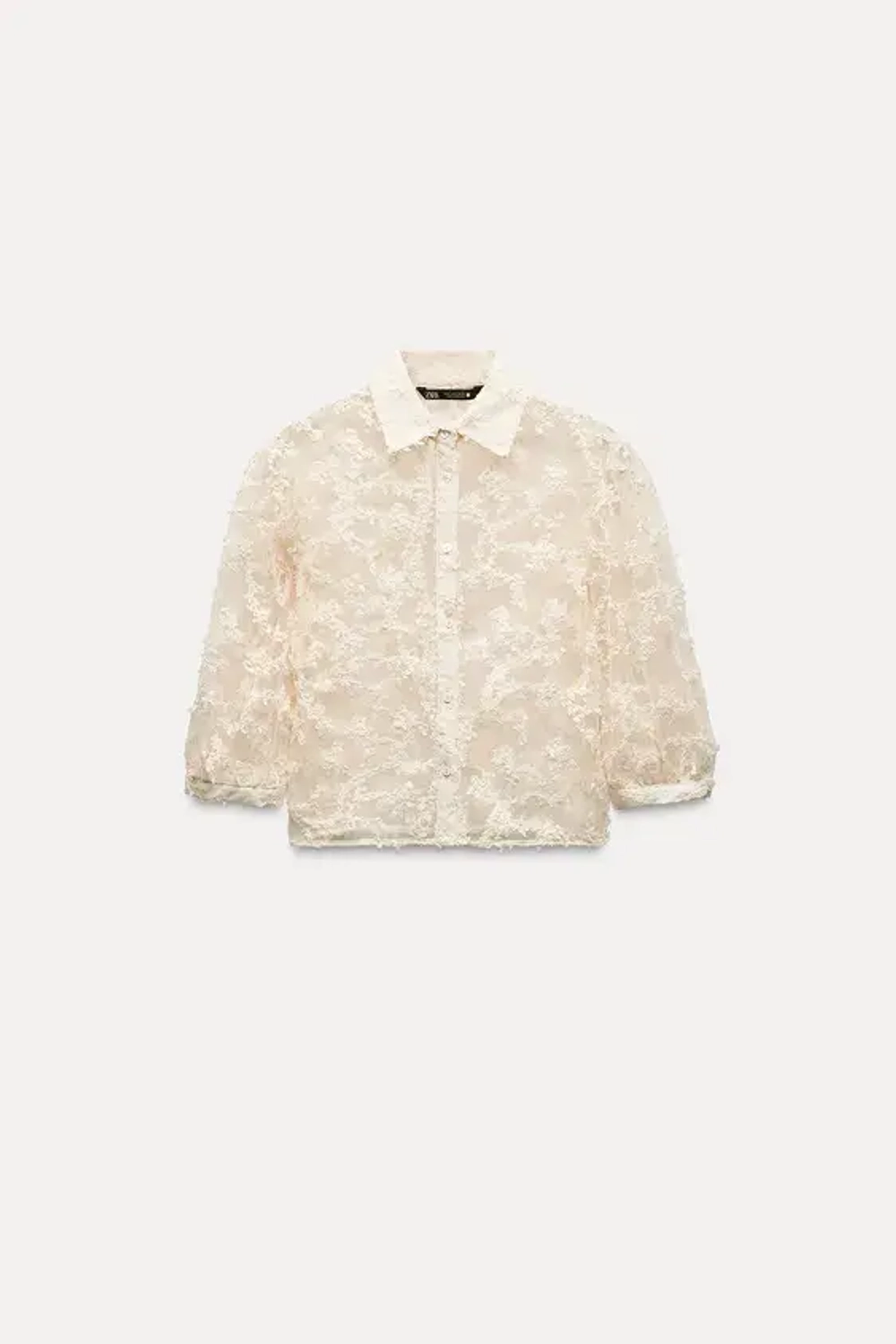 ZARA ТОП С РЕЛЬЕФНЫМ ЦВЕТОЧНЫМ УЗОРОМ, КРЕМОВЫЙ