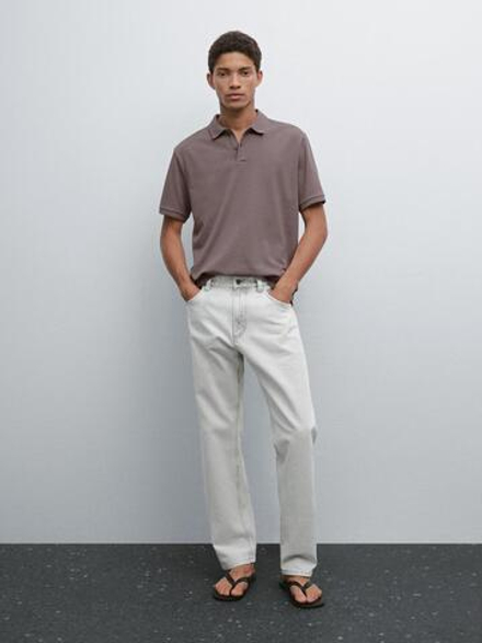 Massimo Dutti Футболка-поло из хлопка, лавандовый